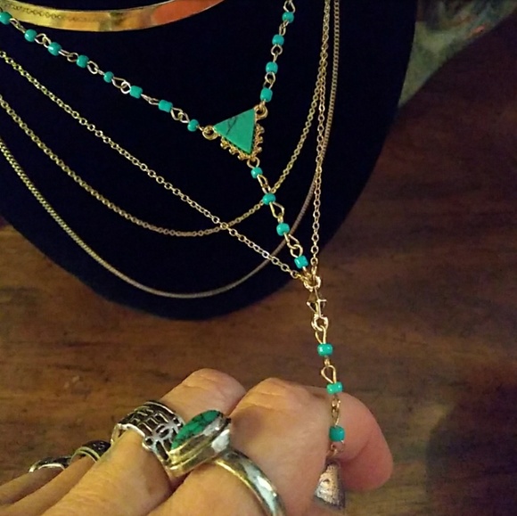 NWOT Boho Egyptian Style Multi-Tier Gold Bar Nklc - Picture 3 of 8